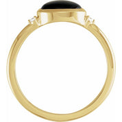 14K Yellow 9x7 mm Round Natural Black Onyx & .03 CTW Natural Diamond Ring