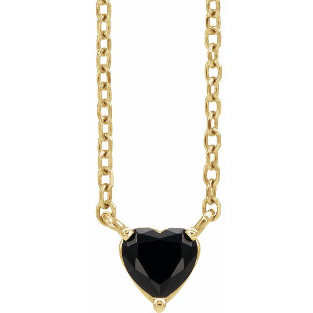 14K Yellow Natural Black Onyx Heart 16-18" Necklace