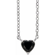 14K White Natural Black Onyx Heart 16-18" Necklace