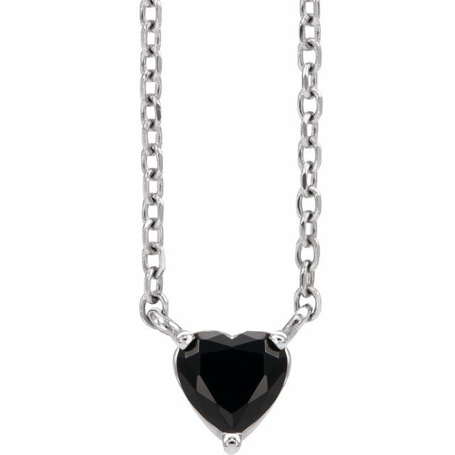 14K White Natural Black Onyx Heart 16-18" Necklace