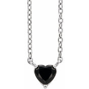 Platinum Natural Black Onyx Heart 16-18" Necklace