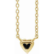 14K Yellow Natural Black Onyx Heart 16-18" Necklace