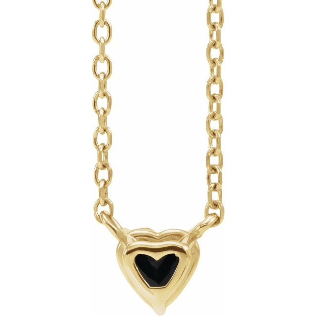 14K Yellow Natural Black Onyx Heart 16-18" Necklace