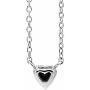 14K White Natural Black Onyx Heart 16-18" Necklace