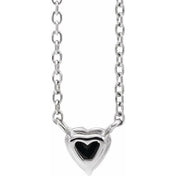 Platinum Natural Black Onyx Heart 16-18" Necklace