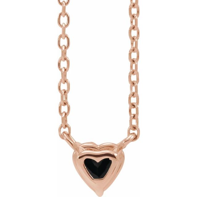 14K Rose Natural Black Onyx Heart 16-18" Necklace