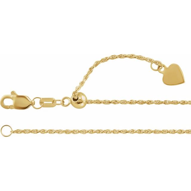14K Yellow 1 mm Adjustable Rope 16-22" Chain