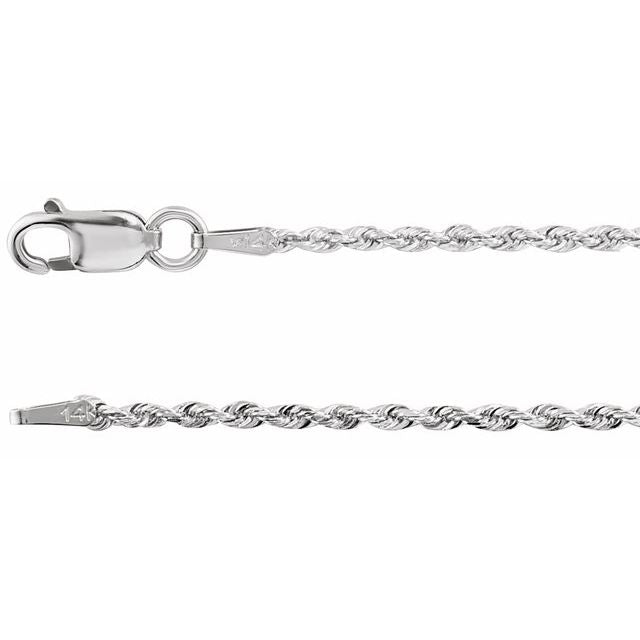 14K White 1.3 mm Diamond-Cut Rope 18" Chain