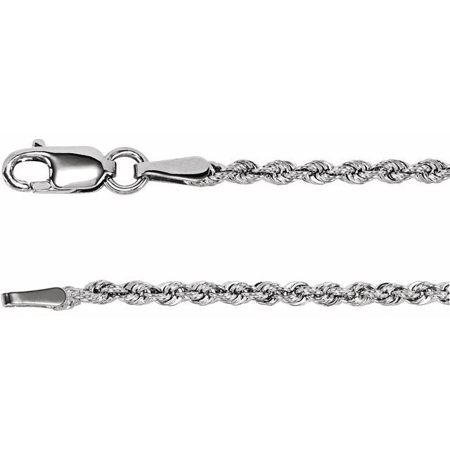 14K White 1.85 mm Rope 16" Chain