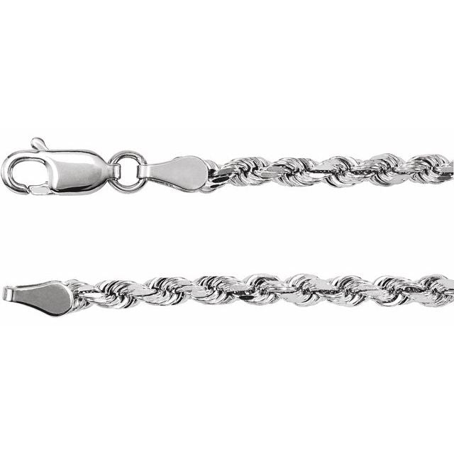 14K White 2.8 mm Diamond-Cut Rope 24" Chain