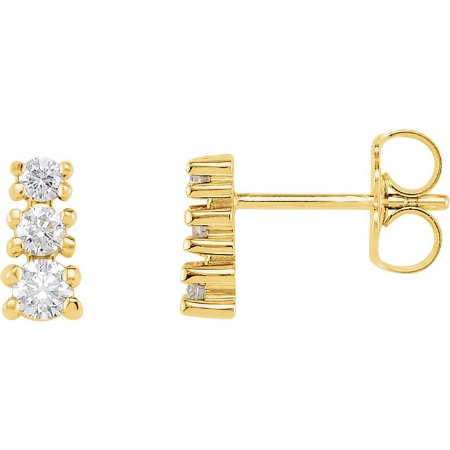 14K Yellow 3/8 CTW Natural Diamond Three-Stone Earrings