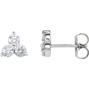 14K White 1 CTW Natural Diamond Three-Stone Stud Earrings