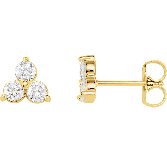 14K Yellow 1 CTW Natural Diamond Three-Stone Stud Earrings