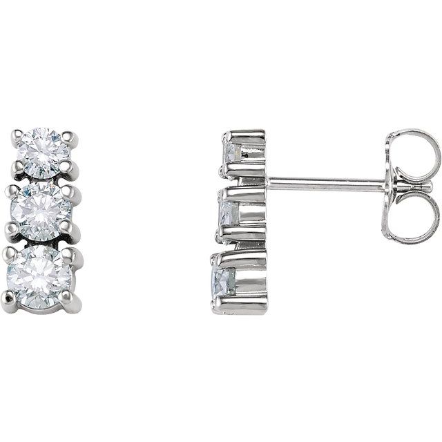 14K White 7/8 CTW Natural Diamond Three-Stone Earrings