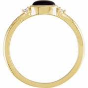 14K Yellow 5x3 mm Round Natural Black Onyx & .03 CTW Natural Diamond Ring