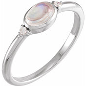 14K White Natural Rainbow Moonstone & .03 CTW Natural Diamond Ring