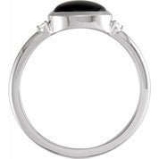 Platinum 9x7 mm Round Natural Black Onyx & .03 CTW Natural Diamond Ring