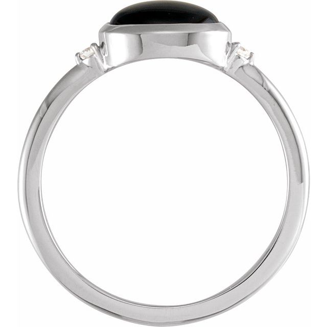 Platinum 9x7 mm Round Natural Black Onyx & .03 CTW Natural Diamond Ring