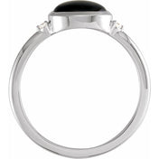 14K White10x8 mm Round Natural Black Onyx & .03 CTW Natural Diamond Ring