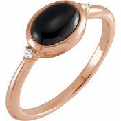14K Rose10x8 mm Round Natural Black Onyx & .03 CTW Natural Diamond Ring