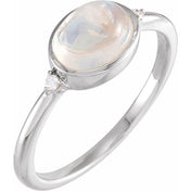 14K White Natural Rainbow Moonstone & .03 CTW Natural Diamond Ring