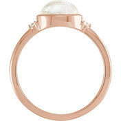 14K Rose Natural Rainbow Moonstone & .03 CTW Natural Diamond Ring