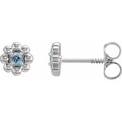 Sterling Silver Natural Aquamarine Petite Flower Beaded Earrings