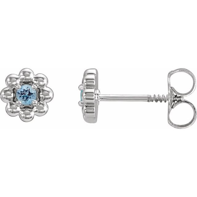 Sterling Silver Natural Aquamarine Petite Flower Beaded Earrings