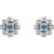 Sterling Silver Natural Aquamarine Petite Flower Beaded Earrings
