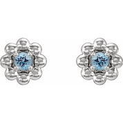 Sterling Silver Natural Aquamarine Petite Flower Beaded Earrings