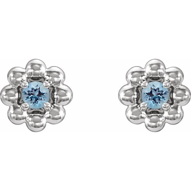 Sterling Silver Natural Aquamarine Petite Flower Beaded Earrings
