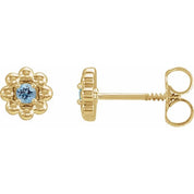 14K Yellow Natural Aquamarine Petite Flower Beaded Earrings