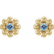 14K Yellow Natural Aquamarine Petite Flower Beaded Earrings