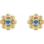 14K Yellow Natural Aquamarine Petite Flower Beaded Earrings