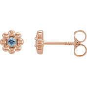 14K Rose Natural Aquamarine Petite Flower Beaded Earrings