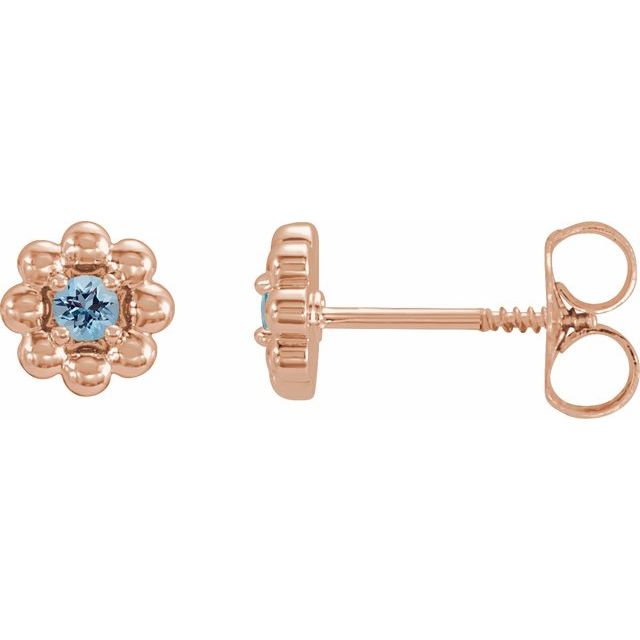 14K Rose Natural Aquamarine Petite Flower Beaded Earrings