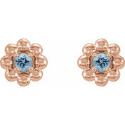 14K Rose Natural Aquamarine Petite Flower Beaded Earrings