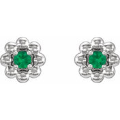 Platinum Lab-Grown Emerald Petite Flower Beaded Earrings