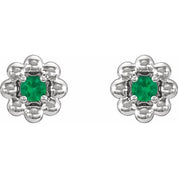 Sterling Silver Lab-Grown Emerald Petite Flower Beaded Earrings