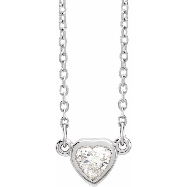 Sterling Silver 1/4 CT Natural Diamond Heart 16-18" Necklace