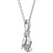 14K White Cultured White Seed Pearl Buddha Hand 16-18" Necklace