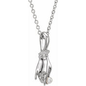 Platinum Cultured White Seed Pearl Buddha Hand 16-18" Necklace