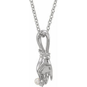 14K White Cultured White Seed Pearl Buddha Hand 16-18" Necklace
