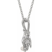 Platinum Cultured White Seed Pearl Buddha Hand 16-18" Necklace