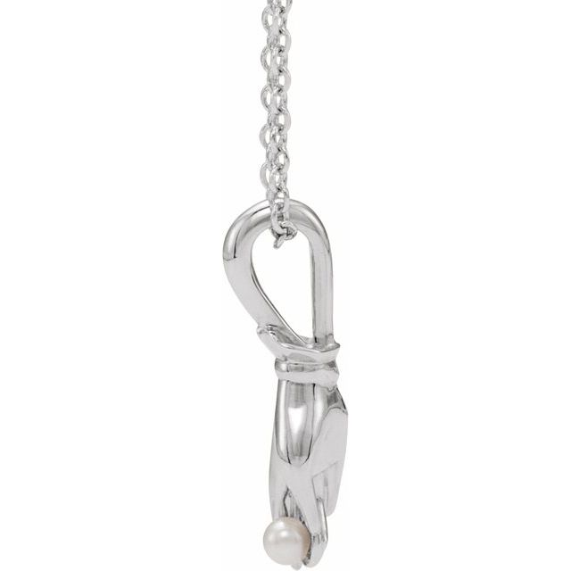 14K White Cultured White Seed Pearl Buddha Hand 16-18" Necklace