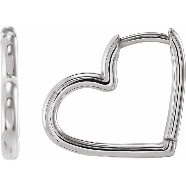 14K White Hinged Heart Huggie Hoop Earring - 15 mm - Elegant Design