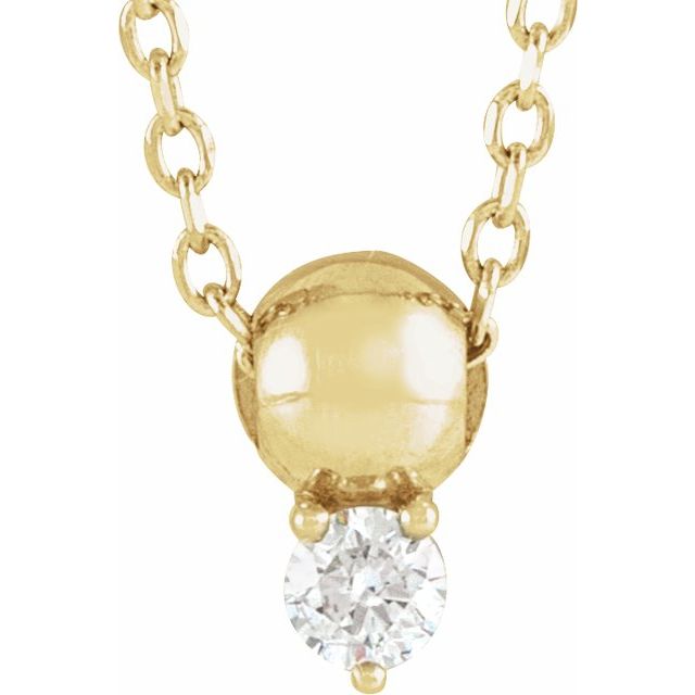 14K .06 CT Natural Diamond Bead Necklace 16-18"