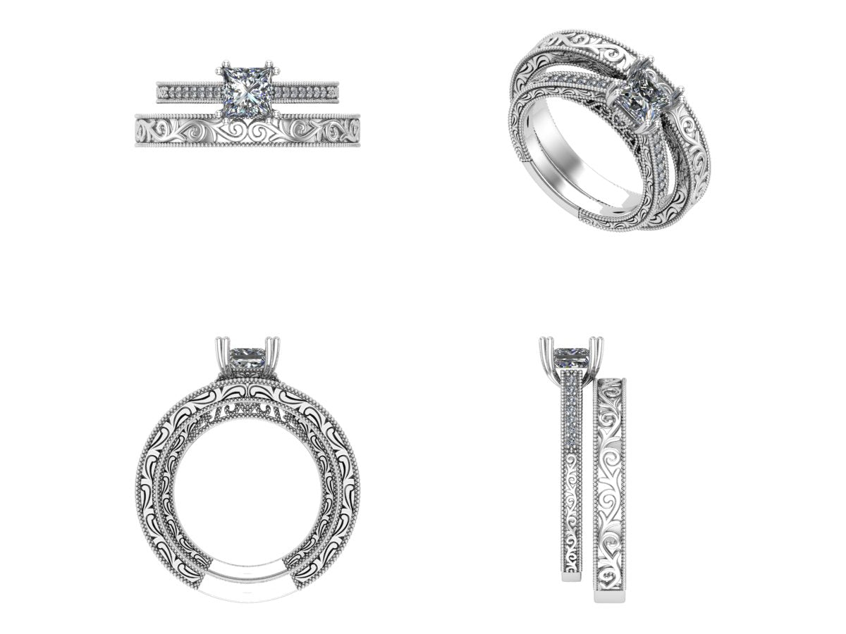 Vintage Art Deco Filigree Engagement Ring Set