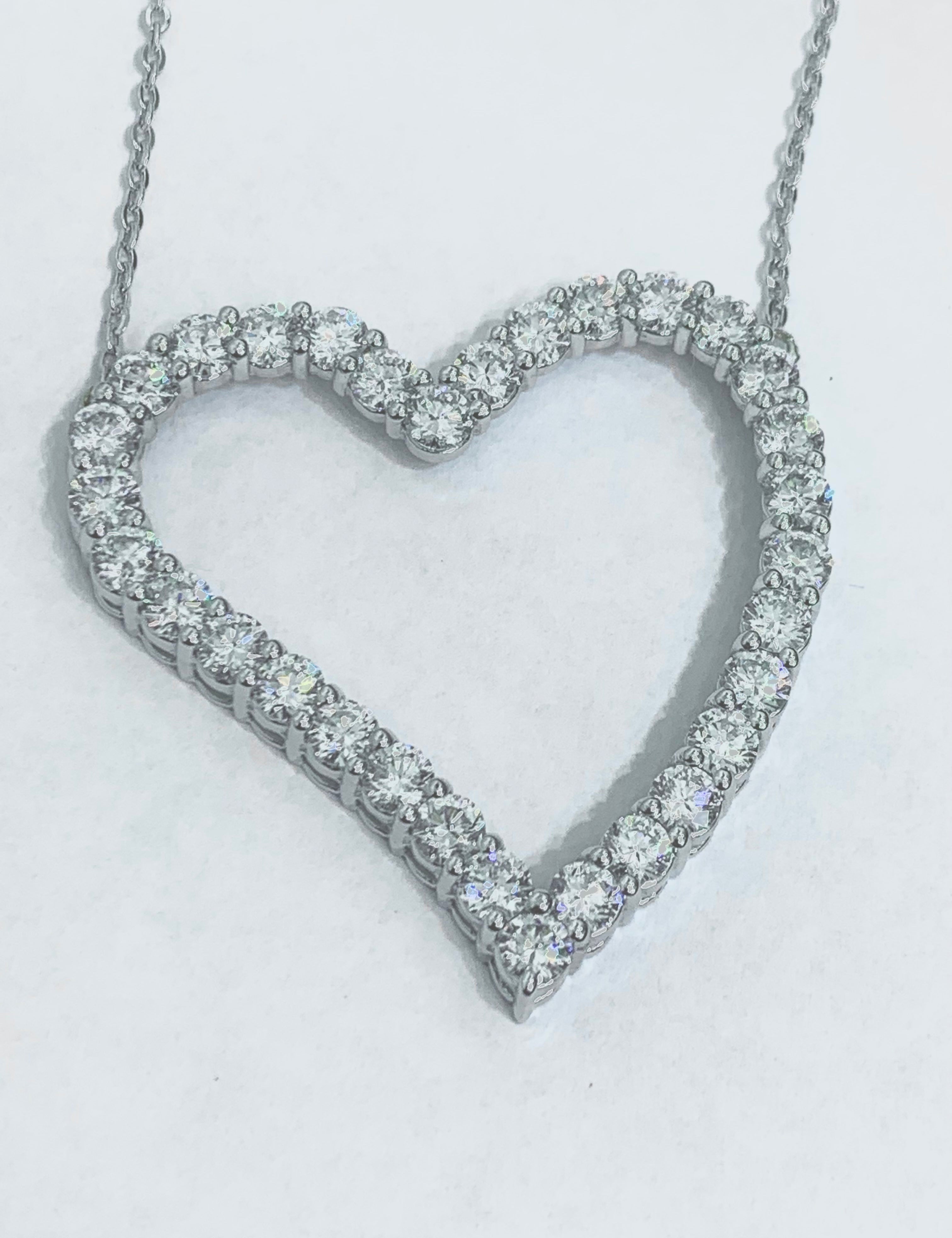 14K White Gold Large Lab Grown Diamond heart ecklace 6.75 ct TCW - Motek Jewelry