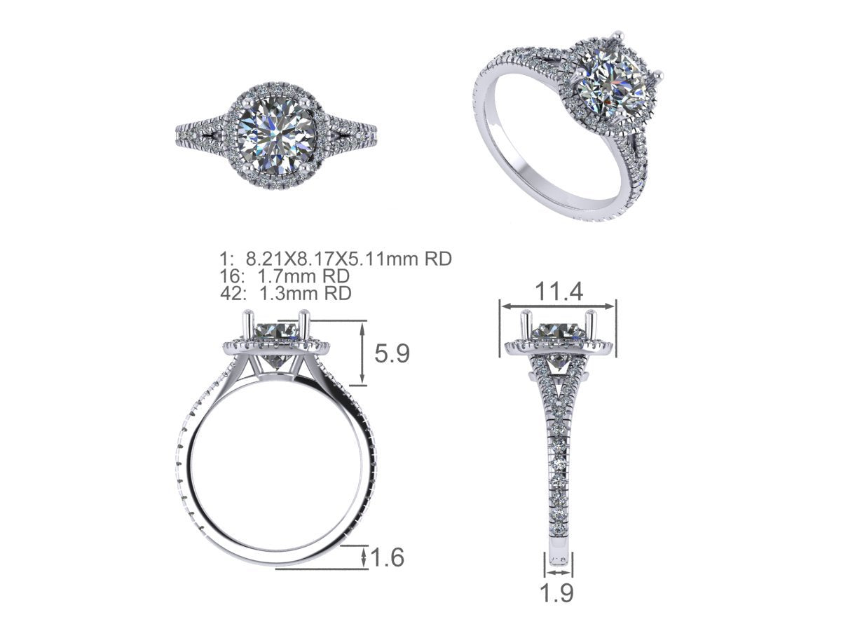 Split Shank Engagement Ring with Minimal Halo - Clarise